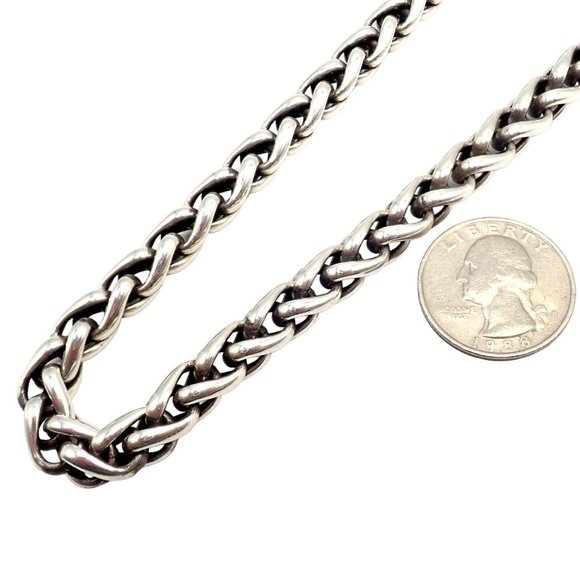 David Yurman DY Sterling Silver 14k Yellow Gold Wheat 8.5mm Chain Necklace 16" - Picture 5 of 10